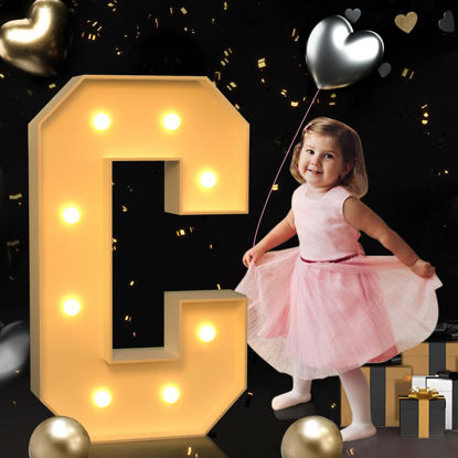 Picture of imprsv 3FT Block Marquee Letters, Marquee Light Up Letters for Birthday Baby Shower Party Backdrop Decor, Large Light Up Letters for Wedding Decorations Engagement Party Decorations, Letter C