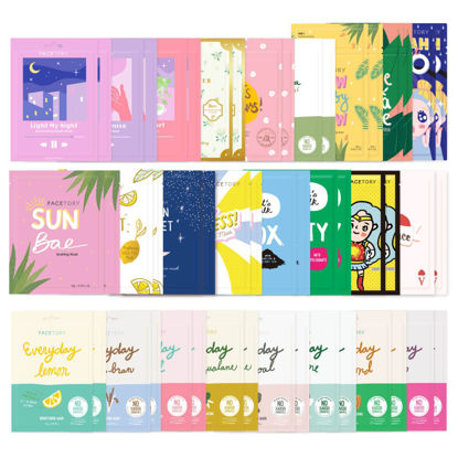 Picture of FaceTory 50 Pack Sheet Mask Collection - 2 of Each Mask, Hydrating Essence Facial Mask, for All Skin Types, Nourishing, Illuminating, Soothing, Refreshing, Collection Variety Pack with Collagen, Cica, Niacinamide, and More