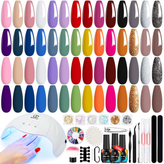 Picture of MEFA Gel Nail Polish Kit with U V Light - 28 Colors All Seasons Popular Gel Nail Polish Set with Base and Matte/Glossy Top Coat Nail Art Decorations Manicure Essential Tools Starter Kit DIY Salon Home Gifts for Women Girls 52 Pcs