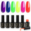 Picture of MEFA Neon Gel Nail Polish Set 6 Colors, Summer Bright Tones Neon Green Lime Yellow Hot Pink Navy Blue Dark Purple Orange Vibrant Soak Off Nail Art Design Manicure DIY at Home Salon Gifts for Women Girls