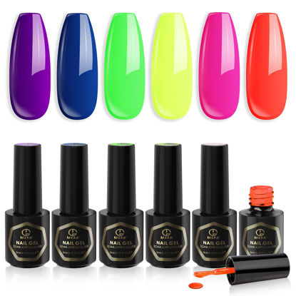 Picture of MEFA Neon Gel Nail Polish Set 6 Colors, Summer Bright Tones Neon Green Lime Yellow Hot Pink Navy Blue Dark Purple Orange Vibrant Soak Off Nail Art Design Manicure DIY at Home Salon Gifts for Women Girls