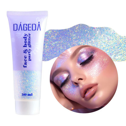 Picture of DAGEDA Body Glitter Gel, Holographic Face Glitters Body Gel Shimmer Liquid Eyeshadow, Color Changing Glitter for Face Hair Nails, Glitter Under Light Festival Glitter Makeup 1.7oz (Galaxy Blue)