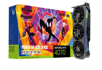 Picture of ZOTAC Gaming GeForce RTX 4070 AMP AIRO Spider-Man: Across The Spider-Verse Inspired Graphics Card Bundle, ZT-D40700F-10SMP