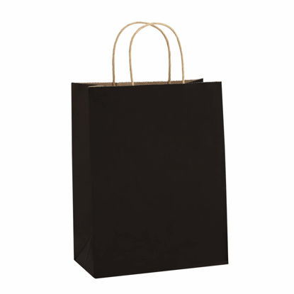 Picture of BagDream Kraft Paper Bags 8x4.25x10.5 Inches 100Pcs Gift Bags Party Bags Shopping Bags Kraft Bags Retail Bags Black Paper Gift Bags with Handles Bulk