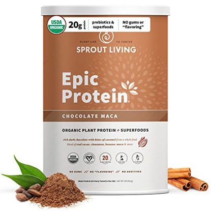 Picture of Sprout Living Epic Protein, Plant Based Protein & Superfoods Powder, Chocolate Maca Powder | 20 Grams Organic Protein Powder, Vegan, Non Dairy, Non-GMO, Gluten Free, Low Sugar (2 Pound, 24 Servings)