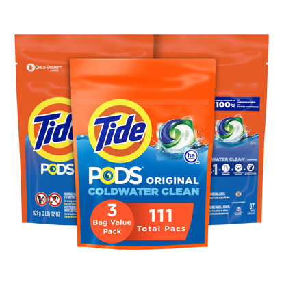 Picture of Tide Pods Laundry Detergent Soap Pods, Original, 3 Bag Value Pack, HE Compatible, 37 Count (Pack of 3)