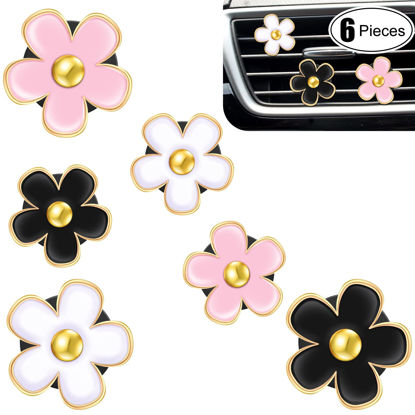 Picture of 6 Pcs Daisy Flower Air Vent Clip Air Conditioning Outlet Clip Car Air Freshener Clip Charm Car Inter Decor Accessories (Black, Pink, White,3 cm, 3.3 cm)