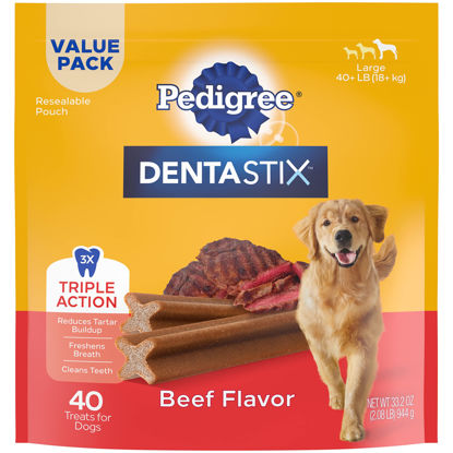 Picture of PEDIGREE DENTASTIX Large Dog Dental Treats Beef Flavor Dental Bones, 2.08 lb. Value Pack (40 Treats)