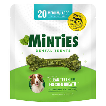 Picture of Minties VetIQ Dog Dental Bone Treats, Dental Chews for Medium/Large Dogs (Over 40 Lbs), 20 Count