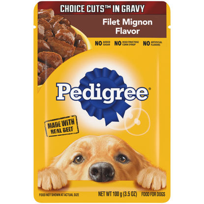 Picture of PEDIGREE CHOICE CUTS IN GRAVY Filet Mignon Flavor Adult Soft Wet Dog Food, 3.5 oz Pouches, 16 Pack