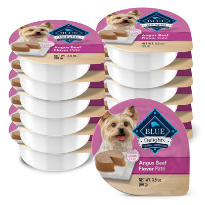 Picture of Blue Buffalo Delights Natural Adult Small Breed Wet Dog Food Cups, Pate Style, Angus Beef Flavor in Savory Juice 3.5-oz (Pack of 12)