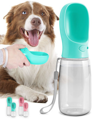 Picture of MalsiPree Dog Water Bottle, Leak Proof Portable Puppy Water Dispenser with Drinking Feeder for Pets Outdoor Walking, Hiking, Travel, Food Grade Plastic (19oz, Blue)