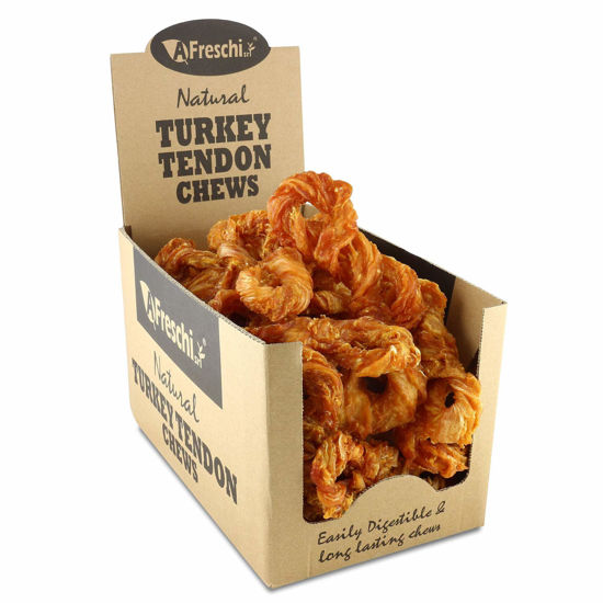 Picture of Afreschi Turkey Tendon Dog Treats for Signature Series, All Natural Human Grade Puppy Chew, Ingredient Sourced from USA, Hypoallergenic, Easy to Digest, Rawhide alternative, 20 Units/Box Rope (Medium)