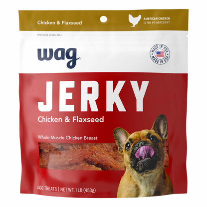 Picture of Amazon Brand - Wag Chewy Whole Muscle American Jerky Dog Treats - Chicken & Flaxseed (1 lb), Grain Free