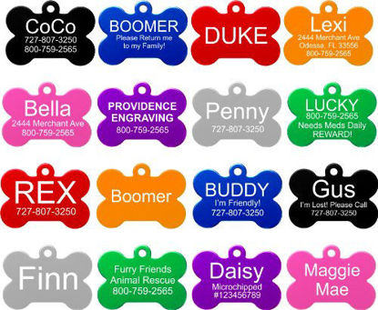 Picture of Providence Engraving Pet ID Tags in 8 Shapes, 8 Colors, and Two Sizes - Personalized Dog and Cat Tags with 4 Lines of Customizable Text