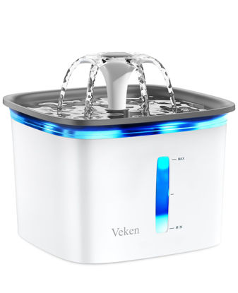 Picture of Veken 95oz/2.8L Pet Fountain, Automatic Cat Water Fountain Dog Water Dispenser with Smart Pump for Cats, Dogs, Multiple Pets (Grey, Plastic)