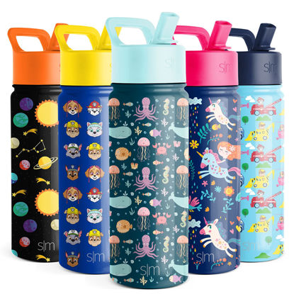 Picture of Simple Modern Kids Water Bottle with Straw Lid | Insulated Stainless Steel Reusable Tumbler for Toddlers, Girls | Summit Collection | 18oz, Under the Sea