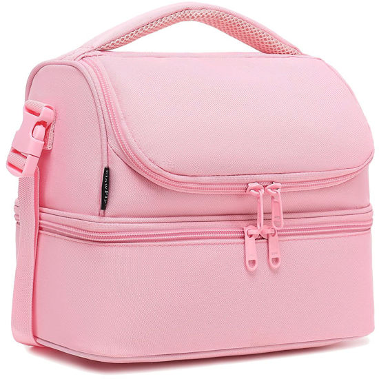 Picture of FlowFly Double Decker Cooler Insulated Lunch Bag Large Tote for Boys, Girls, Men, Women, with Adjustable Strap,Pink