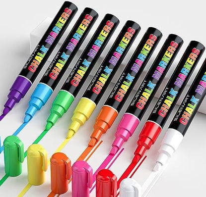 Picture of Durable Chalk Markers - 8 Color and 24 Labels - Dry & Wet Erase Marker Pens - Chalkboad Markers for Kids, Liquid Chalk Markers Erasbale, Window Markers for Car Glass Washable, Reversible Tips