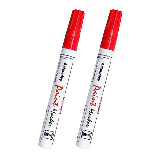GetUSCart- Artsunlvy Red Permanent Paint Markers - 2 Pack Oil-Based Medium  Tip,Waterproof Quick Dry Paint Pens for Metal,Rock,Wood,Fabric,Plastic,Canvas,Glass,  Mug