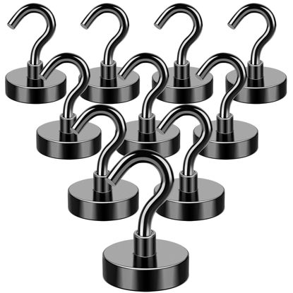 Picture of MIKEDE Magnetic Hooks, 40Lbs Strong Neodymium Black Magnet Hook for Hanging, Heavy Duty Magnetic Hooks Classroom Must Have, Magnet with Hooks for Home, Kitchen, Workplace, School - Pack of 10