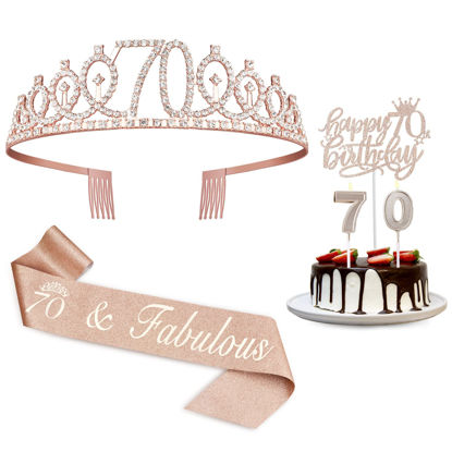 Picture of 70th Birthday Decorations for Women,70th Birthday Sash,Crown/Tiara,Candles,Cake Toppers.70th Birthday Gifts for Women,70th Birthday Decorations Gifts Idea