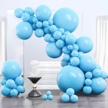 Picture of PartyWoo Bright Sky Blue Balloons, 100 pcs Blue Balloons Different Sizes Pack of 36 Inch 18 Inch 12 Inch 10 Inch 5 Inch for Balloon Garland or Balloon Arch as Party Decorations, Birthday Decorations