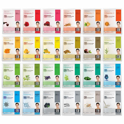 Picture of DERMAL 24 Combo Pack A Collagen Essence Korean Face Mask - Hydrating and Soothing Facial Mask with Panthenol - Hypoallergenic Self Care Sheet Mask for All Skin Types - Natural Home Spa Treatment Masks
