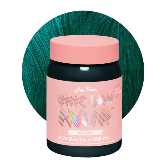 Picture of Lime Crime Unicorn Hair Dye Full Coverage, Sea Witch (Rich Teal) - Vegan and Cruelty Free Semi-Permanent Hair Color Conditions & Moisturizes - Temporary Green Hair Dye With Sugary Citrus Vanilla Scent