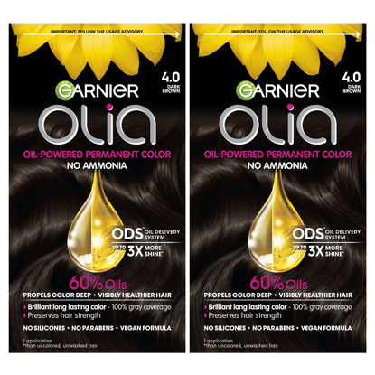 Picture of Garnier Hair Color Olia Ammonia-Free Brilliant Color Oil-Rich Permanent Hair Dye, 4.0 Dark Brown, 2 Count (Packaging May Vary)