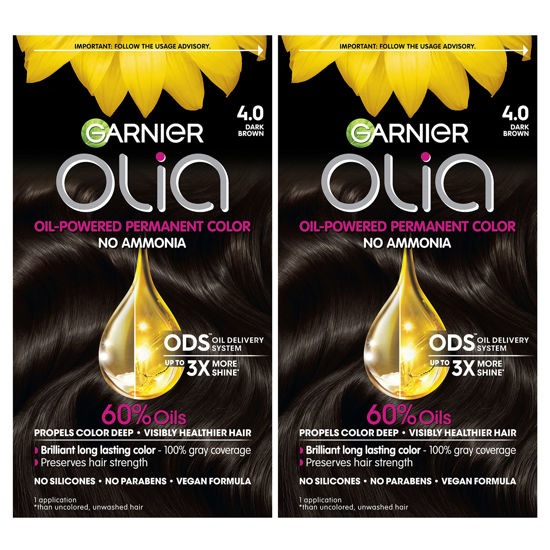 Picture of Garnier Hair Color Olia Ammonia-Free Brilliant Color Oil-Rich Permanent Hair Dye, 4.0 Dark Brown, 2 Count (Packaging May Vary)