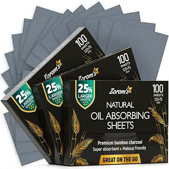 Picture of Natural Blotting Paper for Oily Skin with Bamboo Charcoal - 25% Larger - 3pk/300 Oil Blotting Sheets for Face - Makeup Friendly - Easy To Grab One