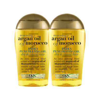Picture of OGX Set of 2 Extra Strength Renewing + Argan Oil of Morocco Penetrating Hair Oil Treatment, Deep Moisturizing Serum for Dry, Damaged & Coarse Hair, Paraben-Free, Sulfated-Surfactants Free, 3.3 Fl Oz