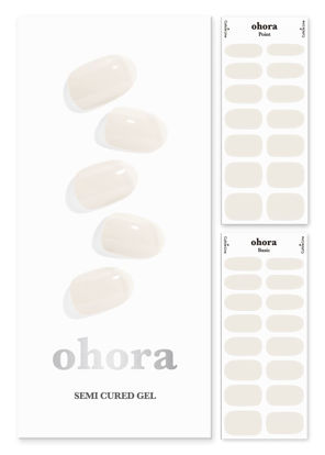 Picture of ohora Semi Cured Gel Nail Strips (N Cream Cotton) - Works with Any Nail Lamps, Salon-Quality, Long Lasting, Easy to Apply & Remove - Includes 2 Prep Pads, Nail File & Wooden Stick - White