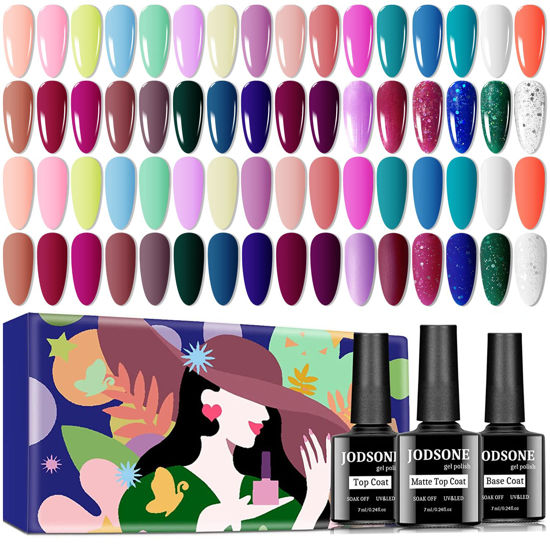 Picture of JODSONE 32+3 Pcs Gel Nail Polish Kit Soak Off Gel Polish Set Glitter Gel Nail Kit Nail Art Salon DIY at Home Manicure Kit