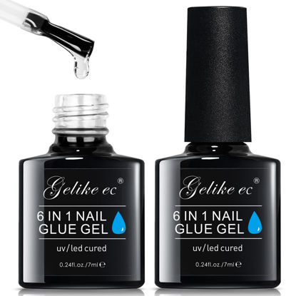Picture of Gelike EC 2Pcs Nail Glue Gel 6 in 1 for Acrylic Nails Long Lasting, Curing Needed UV Extension Glue for False Nail Tips and Press on Nails, Nail Repair Treatment
