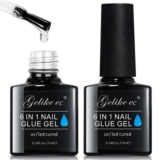 Picture of Gelike EC 2Pcs Nail Glue Gel 6 in 1 for Acrylic Nails Long Lasting, Curing Needed UV Extension Glue for False Nail Tips and Press on Nails, Nail Repair Treatment
