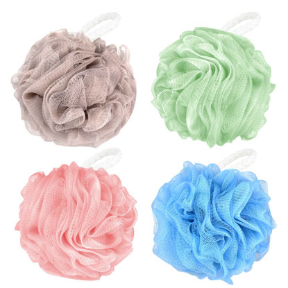 Picture of Fu Store Bath Sponges Shower Loofahs 70g Mesh Balls Sponge 4 Solid Colors for Body Wash Bathroom Men Women - 4 Pack Scrubber Cleaning Loofah Bathing Accessories