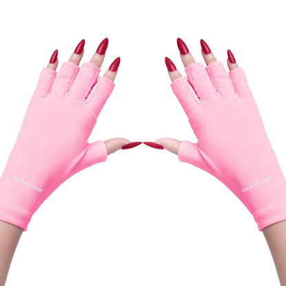 Picture of MelodySusie UV Gloves for Gel Nail Lamp, Professional UPF50+ UV Protection Gloves for Manicures, Nail Art Skin Care Fingerless Anti UV Glove Protect Hands from UV Harm (Pink)
