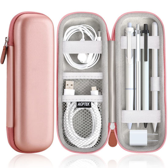 Picture of Case Holder for Apple Pencil, AGPTEK Elastic Strap Sleeve Pocket Protective Carrying Case for Samsung Stylus iPad Pro Pen, Pencil, Apple Pen Accessories, USB Cable, Pink