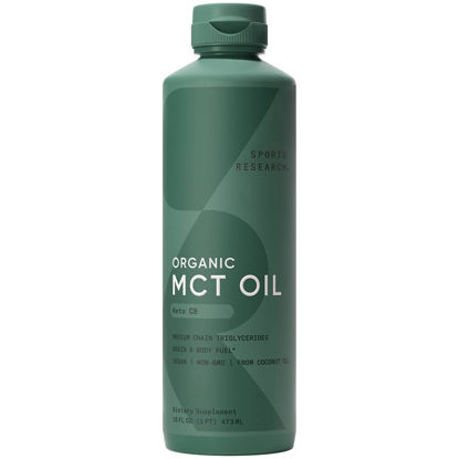 Picture of Sports Research Organic MCT Oil - Vegan & Keto C8, MCTs from Coconuts - Fatty Acid Brain & Body Fuel, Non-GMO & Gluten Free - Flavorless Oil, Perfect in Coffee, Tea & Protein Shakes - 16 oz
