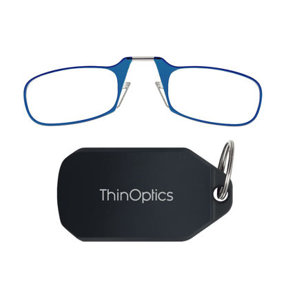 Picture of ThinOptics Keychain Readers Rectangular Reading Glasses, Black Case/Blue Frames, 44 mm + 1