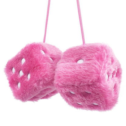Picture of YGMONER Pair of Retro Square Mirror Hanging Couple Fuzzy Plush Dice with Dots for Car Decoration (Pink)