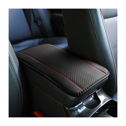 Picture of 8sanlione Car Armrest Storage Box Mat, Fiber Leather Car Center Console Cover, Car Armrest Seat Box Cover Accessories Interior Protection for Most Vehicle, SUV, Truck, Car (Black/Red)