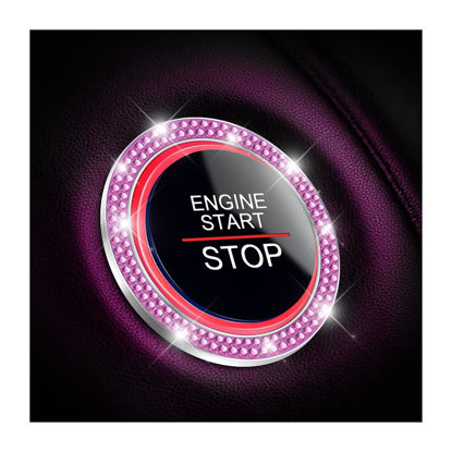 Picture of AUKEPO Car Bling Crystal Rhinestone Engine Start Ring Decals, 2 Pack Car Push Start Button Cover/Sticker, Key Ignition Knob Bling Ring, Sparkling Car Interior Accessories for Women (Purple)