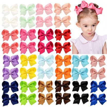 Picture of 40PCS 4.5 Inch Hair Bows for Girls Grosgrain Ribbon Toddler Hair Accessories with Alligator Clips for Toddlers Baby Girls Kids Teens in Pairs