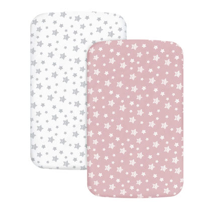Picture of Bedside Sleeper Bassinet Sheets 2 Pack Compatible with Mika Micky & MiClassic & Milliard Bassinet, Fit Most Bedside Sleeper Bassinet Mattress, Pink&White