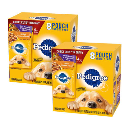 Picture of PEDIGREE CHOICE CUTS IN GRAVY Adult Soft Wet Dog Food 8 Count Variety Pack, 3.5 oz Pouches, (Pack of 2)