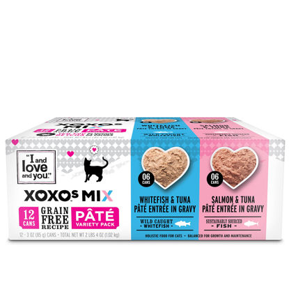 Picture of I AND LOVE AND YOU" XOXOs Canned Wet Cat Food, Whitefish and Tuna/Salmon and Tuna Pate, Grain Free, Real Meat, No Fillers, 3 oz Cans, Pack of 12 Cans