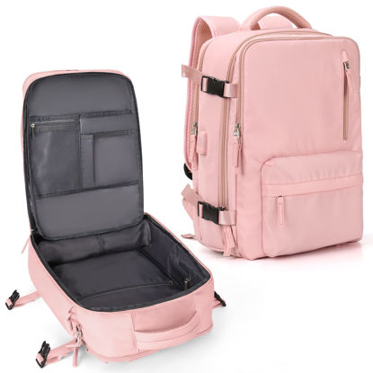 Picture of Large Travel Backpack Women, Carry On Backpack,Hiking Backpack Waterproof Outdoor Sports Rucksack Casual Daypack with Shoes Compartment, Pink